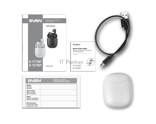 Беспроводные внутриканальные наушники с микрофоном SVEN E-727BT белый (Bluetooth, TWS)