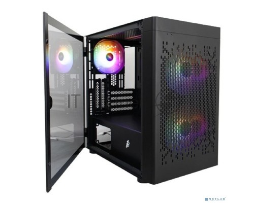 Компьютерный корпус 1STPLAYER DK D3-B Black / mATX / 1x120mm & 2x140mm LED fans inc. / D3-B-BK-2F1P-1F1