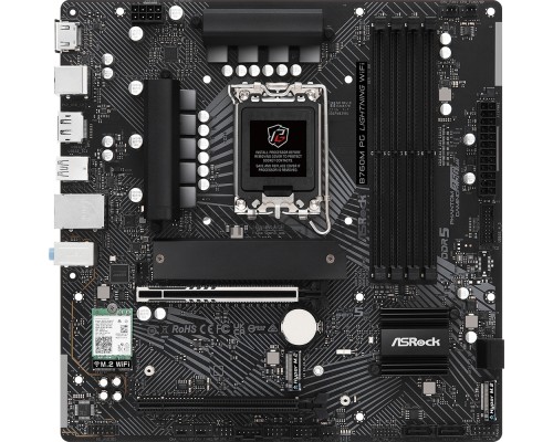 Материнская плата ASRock B760M PG Lightning WiFi, LGA 1700, Intel B760, 4xDDR5, 4xSATA, 3xM.2, 1xPCI-E 5.0 x16, 1xPCI-E 3.0 x4, 1xHDMI, 1xDisplayPort, 1x 2.5Gb LAN, 2xUSB 2.0, 3xUSB 3.2 Gen 1, 3x3.5 мм, 7.1, Micro-ATX