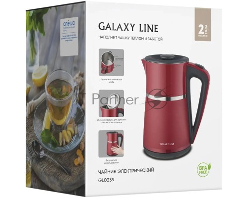 Чайник электрический Galaxy Line GL 0339, красный, пластик, 2200 Вт, 1,7 л