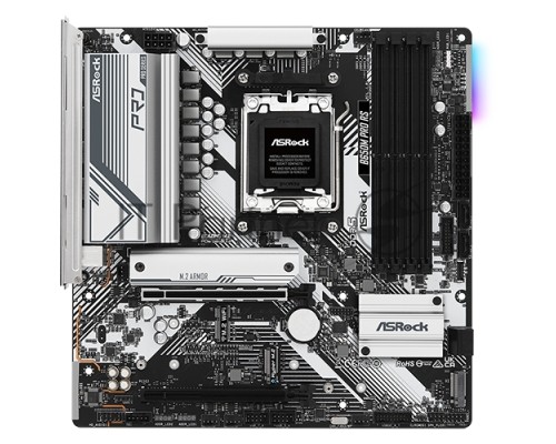 Материнская плата ASRock B650M PRO RS, Socket AM5, AMD B650, 4xDDR5-5200, HDMI+DP, 2xPCI-Ex16, 4xSATA3(RAID 0/1/10), 3xM.2, 8 Ch Audio, 1x2.5GLan, (4+4)xUSB2.0, (3+4)xUSB3.2, (1+1)xUSB3.2 Type-C™, mATX, RTL, {}