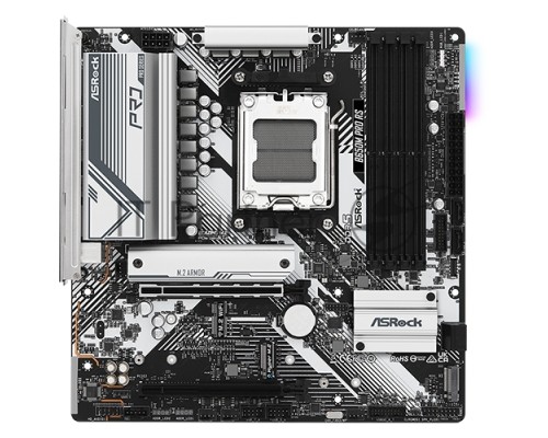 Материнская плата ASRock B650M PRO RS, Socket AM5, AMD B650, 4xDDR5-5200, HDMI+DP, 2xPCI-Ex16, 4xSATA3(RAID 0/1/10), 3xM.2, 8 Ch Audio, 1x2.5GLan, (4+4)xUSB2.0, (3+4)xUSB3.2, (1+1)xUSB3.2 Type-C™, mATX, RTL, {}