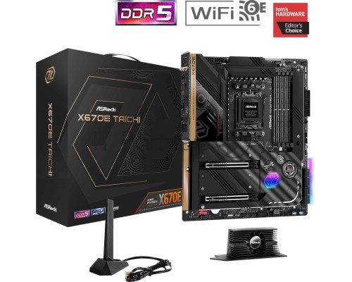 Материнская плата ASRock X670E TAICHI, Socket AM5, AMD X670, 4xDDR5-4800, HDMI, 2xPCI-Ex16, 8xSATA3, 4xM.2, 6 Ch Audio, 1x2.5GLan, WiFi, (4+4)xUSB2.0, (8+4)xUSB3.2, (0+1)xUSB3.2 Type-C™, (2+0)xUSB4 Type-C™, ATX, RTL {}