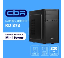 CBR Корпус mATX Minitower RD873, без БП, 2*USB 2.0, HD Audio+Mic, Black [PCC-MATX-RD873-WPSU]