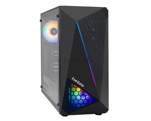 Компьютерный корпус Miditower ExeGate EVO-8225-EVO800 (ATX, БП EVO800RGB с вент. 12см, 2*USB+1*USB3.0, черный, 2 вент. с RGB подсветкой и полоса на передней панели, боковая панель - закаленное стекло)