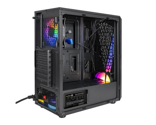 Компьютерный корпус Miditower ExeGate EVO-8225-EVO800 (ATX, БП EVO800RGB с вент. 12см, 2*USB+1*USB3.0, черный, 2 вент. с RGB подсветкой и полоса на передней панели, боковая панель - закаленное стекло)