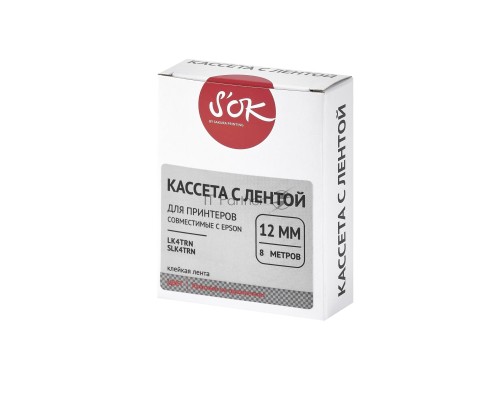 Кассета с лентой S'OK by Sakura Printing K4TRN для Epson , красный на прозрачном, 12мм/8м