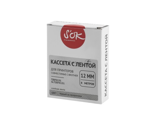 Кассета с лентой S'OK by Sakura Printing TZEFX131 для Brother,  черный на прозрачном, 12мм/8м , наклейка