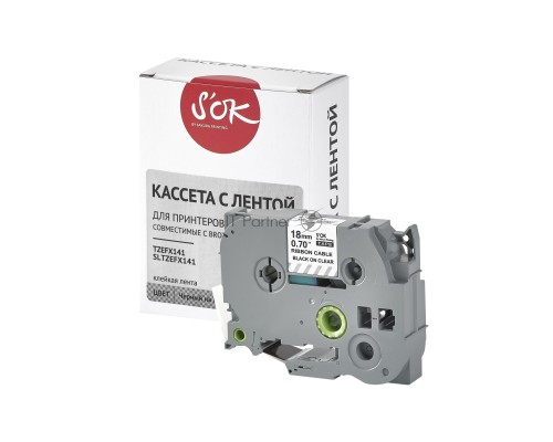Кассета с лентой S'OK by Sakura Printing TZEFX141 для Brother,  черный на прозрачном, 18мм/8м , наклейка
