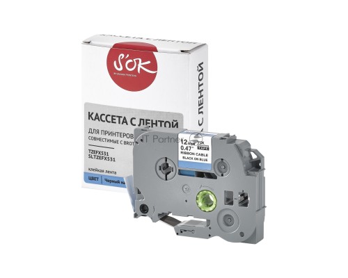 Кассета с лентой S'OK by Sakura Printing TZEFX531 для Brother,  черный на синем, 12мм/8м , наклейка