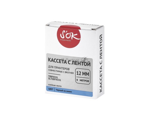 Кассета с лентой S'OK by Sakura Printing TZEFX531 для Brother,  черный на синем, 12мм/8м , наклейка