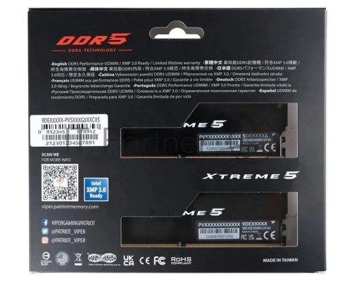 Оперативная память Patriot Viper Xtreme 5 Gaming DDR5 Общий объём памяти 32Гб Module capacity 16Гб Количество 2 Множитель частоты шины 38 1.45 В RGB черный PVX532G82C38K Оперативная память Patriot Viper Xtreme 5 Gaming DDR5 Общий объём памяти 32Гб Module capacity 16Гб Количество 2 Множитель частоты шины 38 1.45 В RGB черный PVX532G82C38K