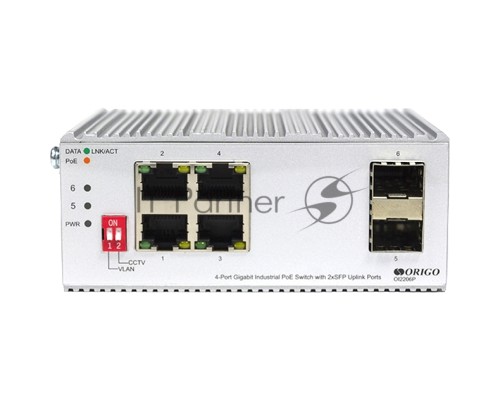 Коммутатор Unmanaged Industrial Switch 4x1000Base-T PoE, 2x1000Base-X SFP, PoE Budget 60W, Surge 4KV, -40 to 75°C