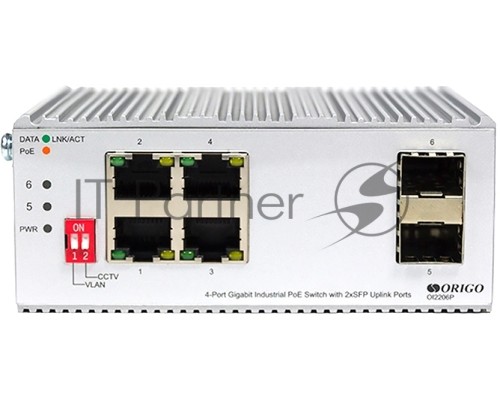 Коммутатор Unmanaged Industrial Switch 4x1000Base-T PoE, 2x1000Base-X SFP, PoE Budget 60W, Surge 4KV, -40 to 75°C