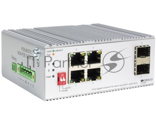 Коммутатор Unmanaged Industrial Switch 4x1000Base-T PoE, 2x1000Base-X SFP, PoE Budget 60W, Surge 4KV, -40 to 75°C