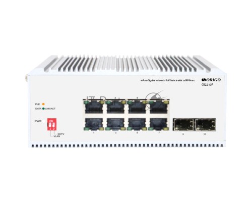 Коммутатор Unmanaged Industrial Switch 8x1000Base-T PoE, 2x1000Base-X SFP, PoE Budget 185W, Surge 4KV, -40 to 75°C