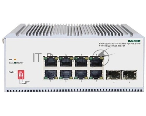 Коммутатор Unmanaged Industrial Switch 8x1000Base-T PoE, 2x1000Base-X SFP, PoE Budget 185W, Surge 4KV, -40 to 75°C