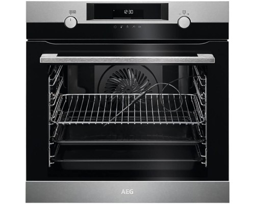 Встраиваемый духовой шкаф AEG С паром, 60 см, 71 л, черный+нержавеющая сталь, термозонд,каталитическая очистка