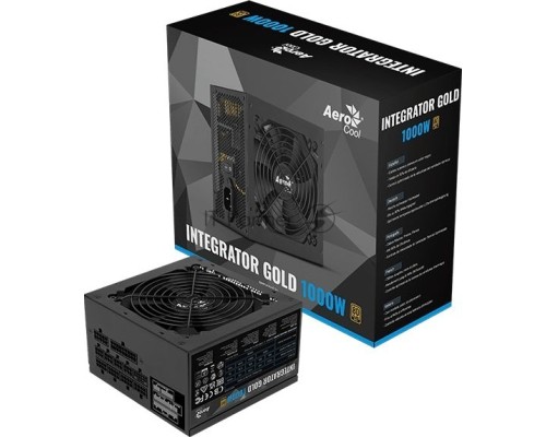 Блок питания Aerocool ATX 1000W Integrator Gold Gen.5 80+ gold (20+4pin) APFC 120mm fan LED 8xSATA Cab Manag RTL