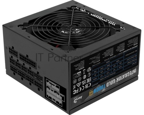 Блок питания Aerocool ATX 1000W Integrator Gold Gen.5 80+ gold (20+4pin) APFC 120mm fan LED 8xSATA Cab Manag RTL