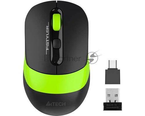 Мышь беспроводная A4Tech Fstyler FG10CS Air черный/зеленый, 2000 dpi, радиоканал, USB, кнопки - 4