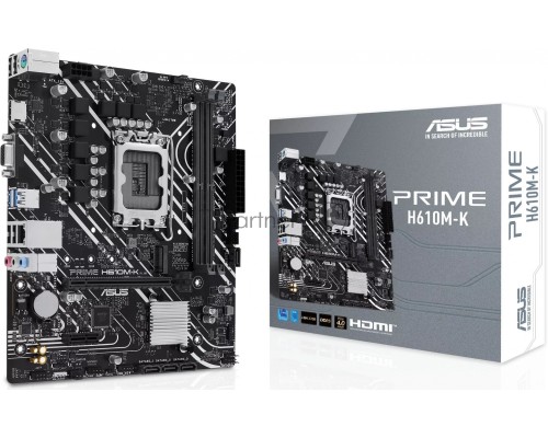 Материнская плата ASUS PRIME H610M-K, LGA 1700, Intel H610, 2xDDR5, 4xSATA, 1xM.2, 1xPCI-E 4.0 x16, 1x1Gb LAN, 2xUSB-A 3.2 Gen 1, 4xUSB-A 2.0, 1xHDMI, 1xVGA, 3x3.5 мм, 1xRS-232, 7.1, Micro-ATX