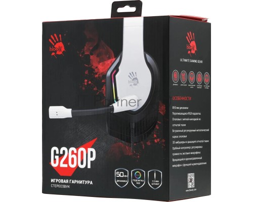 Наушники с микрофоном A4Tech Bloody G260p белый/черный 2м мониторные USB оголовье (G260P)