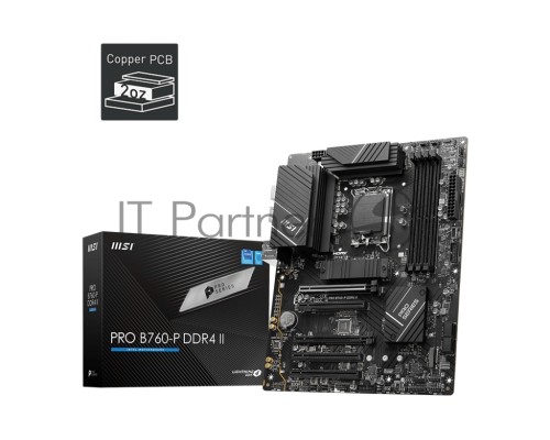 Материнская плата MSI PRO B760-P DDR4 II, LGA 1700, Intel B760, 4xDDR4, 4xSATA, 2xM.2, 1xPCI-E 4.0 x16, 1xPCI-E 4.0 x4, 3xPCI-E 3.0 x1, 1xHDMI, 1xDP, 1x 2.5Gb LAN, 2xUSB-A 2.0, 2xUSB-A 3.2 Gen 1, 1xUSB-C 3.2 Gen 2, 5x3.5 мм, 7.1, ATX