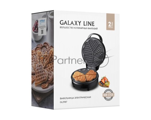 Вафельница Galaxy Line GL 2987, черный с серебристым, с несъемными пластинами, 1200 Вт