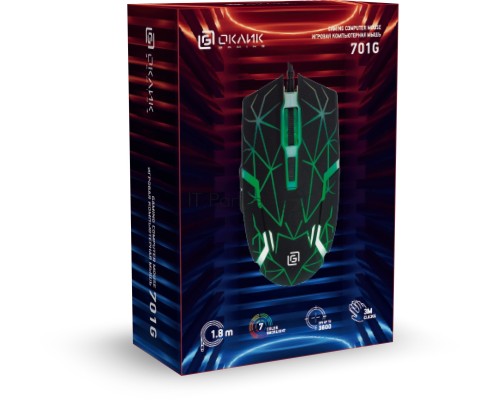 Мышь проводная Oklick 701G черный, 3600 dpi, USB, кнопки - 6
