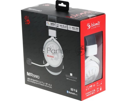 Наушники с микрофоном A4Tech Bloody MR590 Sports белый/черный 1.5м мониторные BT/Radio/3.5mm оголовье (MR590+ WIRED/SPORT WHITE)