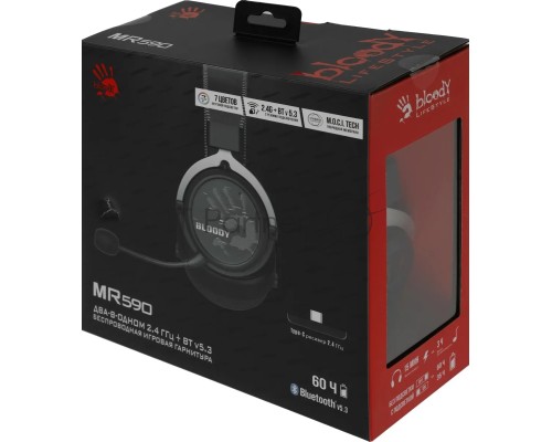 Наушники с микрофоном A4Tech Bloody MR590 Sports черный 1.5м мониторные BT/Radio/3.5mm оголовье (MR590 + WIRED/SPORT BLACK)