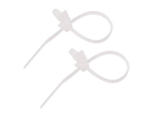 [Стяжки, крепежные материалы, маркеры] Rexant (07-0107) Стяжка нейлоновая с крепежным пистоном 100x2,5мм, o 2,4мм, белая (100 шт/уп)