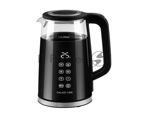 Чайник электрический Galaxy Line GL 0342, черный, стекло, 2200 Вт, 1,7 л, LED-дисплей, сенсорная панель управления
