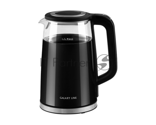 Чайник электрический Galaxy Line GL 0342, черный, стекло, 2200 Вт, 1,7 л, LED-дисплей, сенсорная панель управления