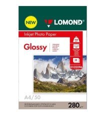 Фотобумага Lomond A4, для струйной печати, 50л, 280г/м2, белый, покрытие глянцевое [0102096]