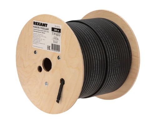 [Rexant Обогрев труб] Rexant (51-0275) Кабель греющий (нагревательный) саморегулирующийся SRL16-2CR, экранированный, 16Вт/м, 0,9мм2/105м, 200м