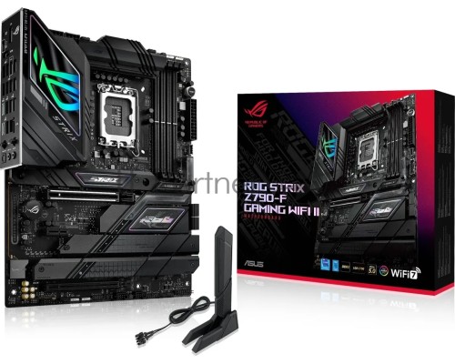 Материнская плата ASUS ROG STRIX Z790-F GAMING WIFI II, LGA 1700, Intel Z790, 4xDDR5, 4xSATA, 5xM.2, 1xPCI-E 5.0 x16, 1xPCI-E 4.0 x4, 1xHDMI, 1xDisplayPort, 1x 2.5Gb LAN, 2xUSB-A 3.2 Gen 2, 4xUSB-A 3.2 Gen 1, 6xUSB-A 2.0, 2x3.5 мм, 5.1, Standard-ATX