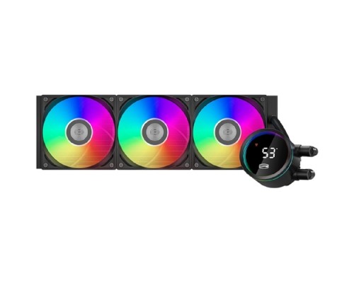 [Вентиляторы] Система охлаждения/ PCCooler DA360 Pro ARGB Digital BK (300W, 360mm, LED temp., Black, ARGB/ Fans: 3x120mm, 75.8CFM, 33.7dBA, 2200RPM/ Pump height 57mm, 28dBA, 3000RPM, Rad thickness 27mm/ S: 1851, 17