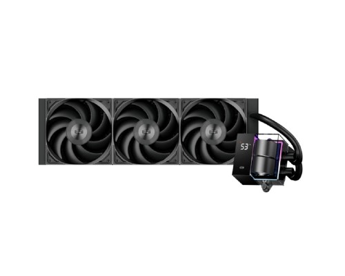 [Вентиляторы] Система охлаждения/ PCCooler DS360 BK (310W, 360mm, LED temp., Black, ARGB Pump/ Fans: 3x120mm, 86.73CFM, 28dBA, 2200RPM/ Pump height 67mm, 28dBA, 3200RPM, Rad thickness 27mm/ S: 1851, 1700, 1200, 20X