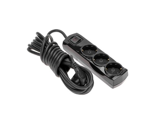 [удлинители] Rexant (13-4108) Удлинитель PREMIUM 3 гнезда, 5м, 3х1,5мм?, с/з, с выключателем, черный