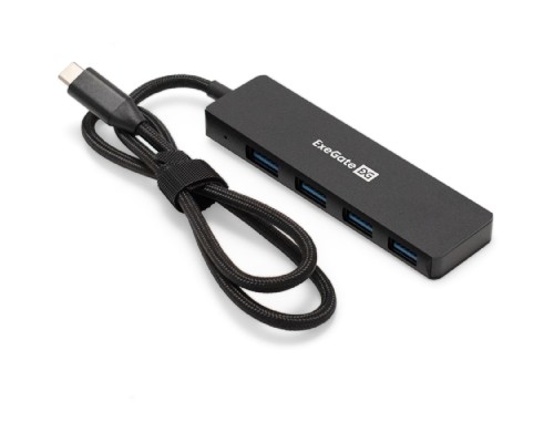 [USB-концентраторы] Exegate EX297631RUS USB-Хаб (концентратор) 4-в-1 ExeGate DUB-4C/3 (кабель-адаптер USB Type C --> 4xUSB3.0, Plug&Play, черный)