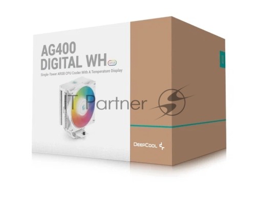 Кулер DEEPCOOL AG400 DIGITAL WH ARGB LGA1700/1200/115X/AM5/AM4 (9шт/кор, TDP 220W, PWM, ARGB Fan 120mm, 4 тепл. трубки, белый) RET