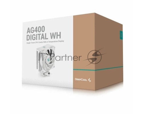 Кулер DEEPCOOL AG400 DIGITAL WH LGA1700/1200/115X/AM5/AM4 (9шт/кор, TDP 220W, PWM, Fan 120mm, 4 тепл. трубки, черный) RET