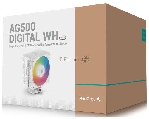 Кулер DEEPCOOL AG500 DIGITAL WH ARGB LGA1700/1200/115X/AM5/AM4 (9шт/кор, TDP 240W, PWM, ARGB Fan 120mm, 5 тепл. трубок, белый) RET