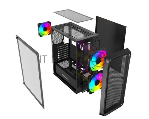 Корпус компьютерный Powercase Mistral Edge SE, Tempered Glass, 2x 140mm ARGB PWM+1x 120mm ARGB PWM, чёрный, ATX  (CMSEB-A3)