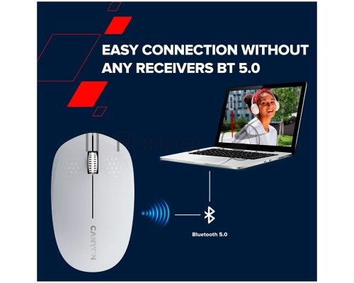 Мышь беспроводная Canyon MW-04 белый, 1200 dpi, Bluetooth, кнопки - 3