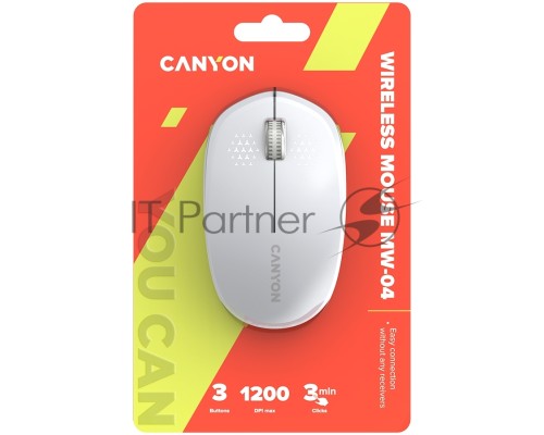 Мышь беспроводная Canyon MW-04 белый, 1200 dpi, Bluetooth, кнопки - 3