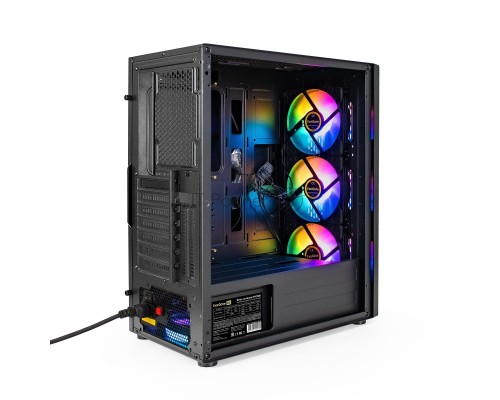 Компьютерный корпус Miditower ExeGate EVO-9205-EVO800 (ATX, БП EVO800RGB с вент. 12 см, с окном, 1*USB+1*USB3.0, аудио, черный, 3 вент. 12см с RGB подсветкой)