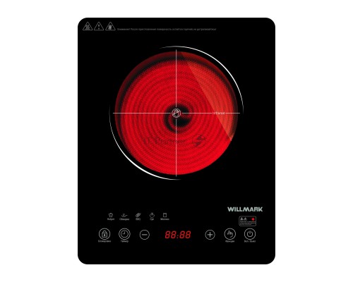 Плита стеклокерамическая Willmark WCP-805BT (2200Вт,1 конф.,10 уровней темп.,8 программ,сенс.панель)